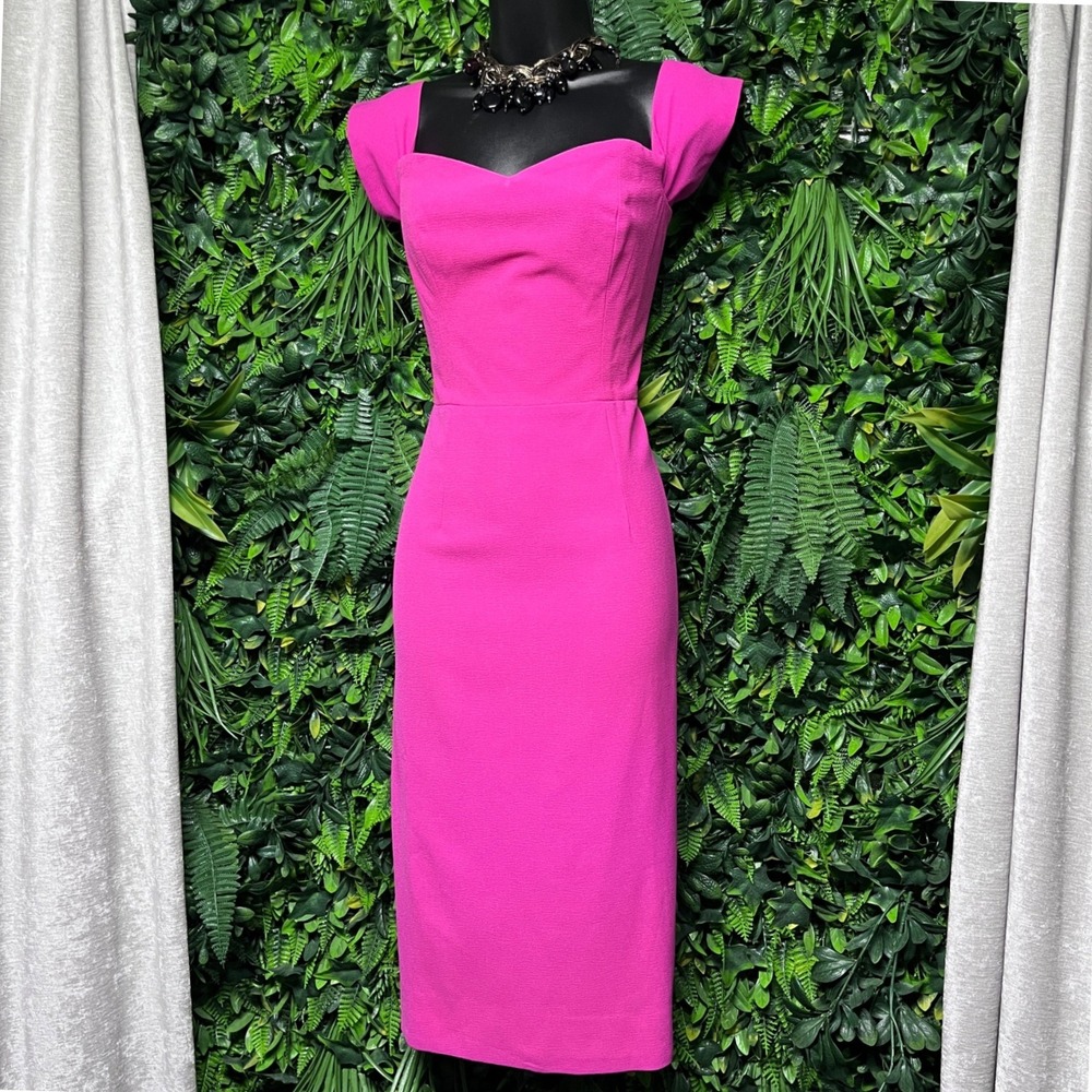 Dress The Population Dress Medium Fuchsia Sweetheart Cap Sleeve Midi Sheath 4153